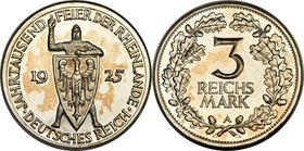 Weimar Republic Proof "Rhineland" 3 Mark 1925-A PR67 Cameo PCGS, Berlin mint, KM46, J-321. Struck to commemorate the 1,000th anniversary of the Rhinel...
