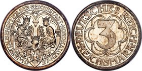 Weimar Republic Proof "Nordhausen" 3 Mark 1927-A PR66 Cameo PCGS, Berlin mint, KM52, J-327. Shimmering and bold, truly illustrative of the level of de...