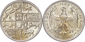 Weimar Republic "Marburg University" 3 Mark 1927-A MS67 PCGS, Berlin mint, KM53. Fully struck and blast white with a small section of golden tone on e...