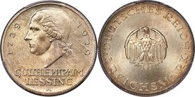 Weimar Republic "Lessing" 3 Mark 1929-A MS67 PCGS, Berlin mint, KM60, J-335. Lustrous and lightly toned, with the fields virtually untouched since the...