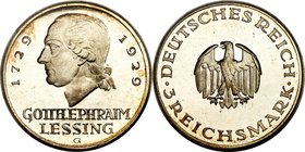 Weimar Republic Proof "Lessing" 3 Mark 1929-G PR66 Cameo PCGS, Karlsruhe mint, KM60, J-335. Commemorating the 200th anniversary of the birth of Gottho...