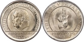 Weimar Republic "Constitution" 3 Mark 1929-J MS65 PCGS, Hamburg mint, KM63, J-340. An appealing gem with full mint luster and high-relief devices. 

H...