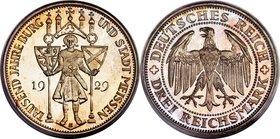 Weimar Republic Proof "Meissen" 3 Mark 1929-E PR68 PCGS, Muldenhutten mint, KM65, J-338. Astoundingly well-preserved, not just for the type but for an...