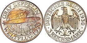 Weimar Republic Proof "Zeppelin" 3 Mark 1930-A PR67 PCGS, Berlin mint, KM67, J-342. Nearing perfection, with premium warm lilac and gold coloration do...
