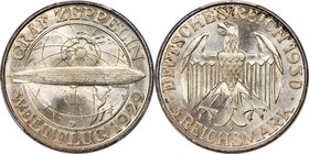 Weimar Republic "Zeppelin" 3 Mark 1930-D MS66 PCGS, Munich mint, KM67, J-342. Approaching the highest grade level for the type, clearly produced to th...
