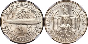 Weimar Republic "Zeppelin" 3 Mark 1930-D MS66 NGC, Munich mint, KM67, J-342. Impeccably struck and with bold mint luster that sweeps the surfaces, thi...