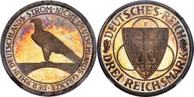 Weimar Republic Proof "Rhineland" 3 Mark 1930-F PR67+ Ultra Cameo NGC, Stuttgart mint, KM70, J-345. Perfectly struck to an absolutely staggering level...