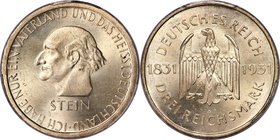 Weimar Republic "Stein" 3 Mark 1931-A MS66 PCGS, Berlin mint, KM73, J-348. Exhibiting superbly sleek surfaces drenched with crystal clear luster. A tr...