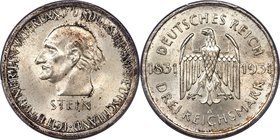 Weimar Republic "Stein" 3 Mark 1931-A MS65 PCGS, Berlin mint, KM73, J-348. Displaying satiny fields with soft silvery luster. 

HID09801242017