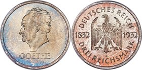 Weimar Republic Proof "Goethe" 3 Mark 1932-A PR66 Cameo PCGS, Berlin mint, KM76, J-350. Struck upon the centenary of the death of Goethe. Reflective a...