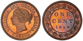 Victoria copper-nickel Specimen Pattern Cent 1858 SP66 PCGS, London mint, KM-TS2, PC-7. Beautiful copper-orange color with mirrored fields and a flawl...