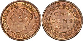 Victoria "Double Punched Narrow 9 - Type 2" Cent 1859 MS63 Brown PCGS, London mint, KM1. Type 2 Double Punched Narrow 9 variety. Well struck, with lus...
