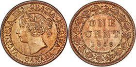 Victoria "Double Punched Narrow 9 - Type 5" Cent 1859 MS62 Brown PCGS, London mint, KM1. A seldom seen variety, colored a light mahogany with traces o...