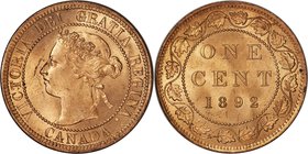 Victoria Cent 1892 MS64 Red PCGS, London mint, KM7. Blazing with red luster, only a minor carbon spot to the reverse at 3 o'clock and a mark in the fi...