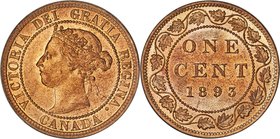 Victoria Cent 1893 MS65 Red and Brown PCGS, London mint, KM7. A salmon-coloured gem with an abundance of mint luster serving to highlight the well-exe...