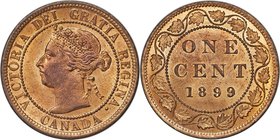 Victoria Cent 1899 MS65 Red and Brown PCGS, London mint, KM7. The majority of the planchet is an original fiery red in color, save for Victoria's port...