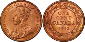 George V Cent 1912 MS66 Red PCGS, Ottawa mint, KM21. A lofty premium gem, blaze-red with splashes of deep gold tone. Some minor marks in the fields, b...