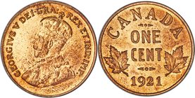 George V Specimen Cent 1921 SP64 Red and Brown PCGS, Ottawa mint, KM28. A prime target for any dedicated type collector, with attractive, uniformly ye...