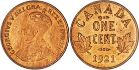 George V Cent 1921 MS64 Red and Brown PCGS, Ottawa mint, KM28. With warm, chestnut-red coloration over both sides, highlighted by ample mint luster an...