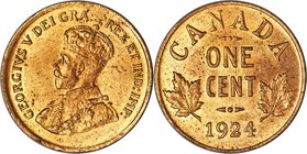 George V Cent 1924 MS64 Red PCGS, Ottawa mint, KM28. Entirely red in its presentation, with full-bodied luster that beams from the fields and sharply ...