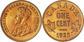 George V Cent 1925 MS65 Red and Brown PCGS, Ottawa mint, KM28. A silk-textured minor with pecan-toned surfaces and expertly produced design motifs. An...