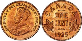 George V Cent 1925 MS65 Red and Brown PCGS, Ottawa mint, KM28. A better date from this series, and one that remains difficult to acquire at the gem le...