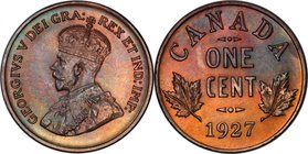 George V Specimen Cent 1927 SP63 Brown PCGS, Ottawa mint, KM28. Deeply toned, walnut color covers the whole of the planchet, while underlying hues of ...