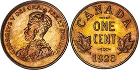 George V Specimen Cent 1928 SP65 Red and Brown PCGS, Ottawa mint, KM28. Deep, red-brown tone envelopes the whole of the planchet, while golden luster ...