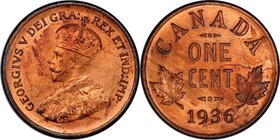 George V Specimen "Dot" Cent 1936 SP65 Red and Brown PCGS, Royal Canadian Mint, KM28. Among the company of famous rarities within Canadian numismatics...