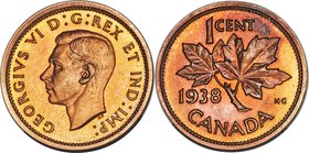 George VI Specimen Cent 1938 SP66 Red and Brown PCGS, Royal Canadian Mint, KM28. Superb in all regards, with flashy, mahogany-red surfaces tinged with...