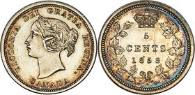 Victoria Specimen "Small Date - Plain Edge" 5 Cents 1858 SP63 PCGS, London mint, KM2. Small date, Plain edge variety. Wholly original in its appearanc...