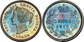 Victoria "Narrow Border" 5 Cents 1870 MS67 PCGS, London mint, KM2. Narrow Border/Rim variety. Absolutely unmatched in this certified technical quality...