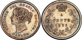 Victoria 5 Cents 1871/1 MS65 PCGS, London mint, KM2. An unlisted overdate, this small, yet impactful selection displays semi-prooflike fields filled w...