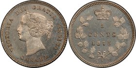 Victoria Specimen "Large Date" 5 Cents 1875-H SP65 PCGS, Heaton mint, KM2. Large date variety. In the Victoria 5 Cent series the 1875-H is comparable ...