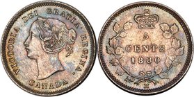 Victoria 5 Cents 1880-H MS65 PCGS, Heaton mint, KM2. Despite a generous mintage of 3 million pieces for this year, few examples of the 1880-H 5 Cents ...