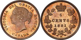 Victoria Specimen 5 Cents 1881-H SP65 PCGS, Heaton mint, KM2. A captivating offering displaying a golden patina with some underlying reflectivity. Clo...