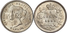 Victoria 5 Cents 1883-H MS65 PCGS, Heaton mint, KM2. With just one MS65+ graded and none higher, this superlative gem represents nearly the pinnacle o...