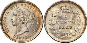 Victoria 5 Cents 1887 MS65 PCGS, London mint, KM2. Almost entirely as struck with its original mint finish, golden tone forming at the margins providi...