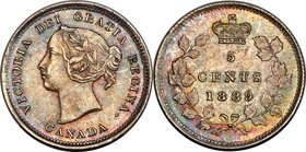 Victoria 5 Cents 1889 MS65 PCGS, London mint, KM2. A rarer date from the 5 Cents series, a firm gem with abundant mint bloom and appealing iridescent ...