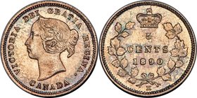 Victoria 5 Cents 1890-H MS66 PCGS, Heaton mint, KM2. Just three examples grade more highly than this specimen by PCGS, none even comparable at NGC. A ...