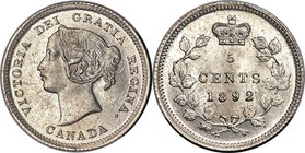 Victoria 5 Cents 1892 MS66 PCGS, London mint, KM2. An extraordinary coin, almost unmatched at this grade level. Its surfaces are incredible with blazi...