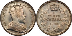 Edward VII Specimen "Large H" 5 Cents 1902-H SP67 PCGS, Heaton mint, KM9. "Large H" variety. A meticulously struck jewel, nearly unimprovable in quali...
