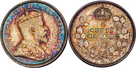 Edward VII 5 Cents 1903-H/H MS65 PCGS, Heaton mint, KM13. Small H over Small H variety. An absolutely stunning jewel of this peculiar overstruck mintm...