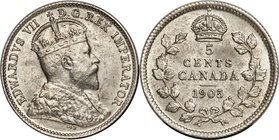 Edward VII "Narrow Date" 5 Cents 1905 MS64 PCGS, London mint, KM13. Narrow Date, Repunched 5/5-1 variety. A comparatively difficult subvariety within ...
