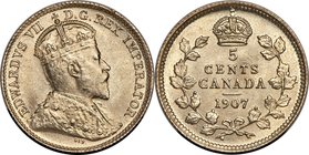 Edward VII "Narrow Date" 5 Cents 1907 MS65+ PCGS, London mint, KM13. Narrow Date variety. A covetable, satin-textured offering that is undeniably dese...