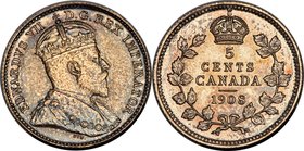 Edward VII Specimen 5 Cents 1908 SP64 PCGS, Ottawa mint, KM13. A praiseworthy type representative dressed in mottled silvery tones. Highly telling as ...