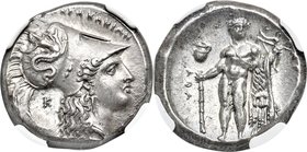 LUCANIA. Heraclea. Ca. 330-325 BC. AR stater (21mm, 7.87 gm, 9h). NGC Choice AU S 5/5 - 5/5, Fine Style. Corinthian standard. ͰHΡΑΚΛΗΙΩΝ, head of Athe...