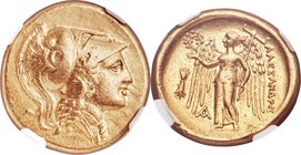 MACEDONIAN KINGDOM. Alexander III the Great (336-323 BC). AV distater (23mm, 17.06 gm, 9h). NGC Choice XF 4/5 - 3/5, marks. Lifetime issue of Amphipol...