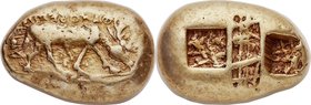 IONIA. Ephesus. Phanes (ca. 625-600 BC). EL stater (23mm, 14.14 gm). NGC (photo-certificate) VF 4/5 - 4/5. Milesian standard. Spotted stag walking rig...