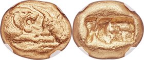 LYDIAN KINGDOM. Croesus and later (ca. 561-546 BC). AV stater (15mm, 8.06 gm). NGC Choice VF 5/5 - 3/5. Sardes, "Light" standard, ca. 553-539 BC. Conf...